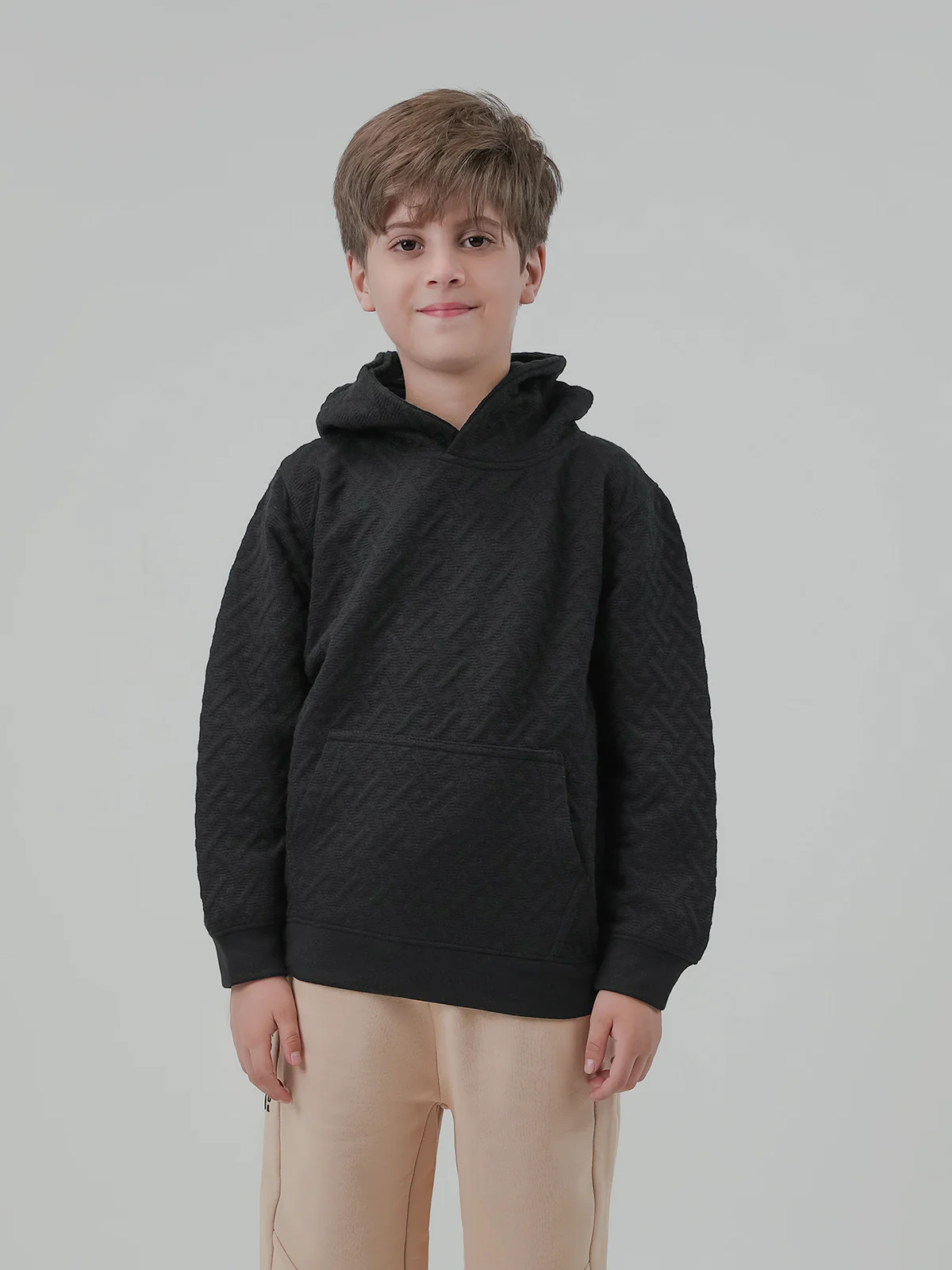 "AFRODITI" Textured Regular Fit Fleece Hoodie