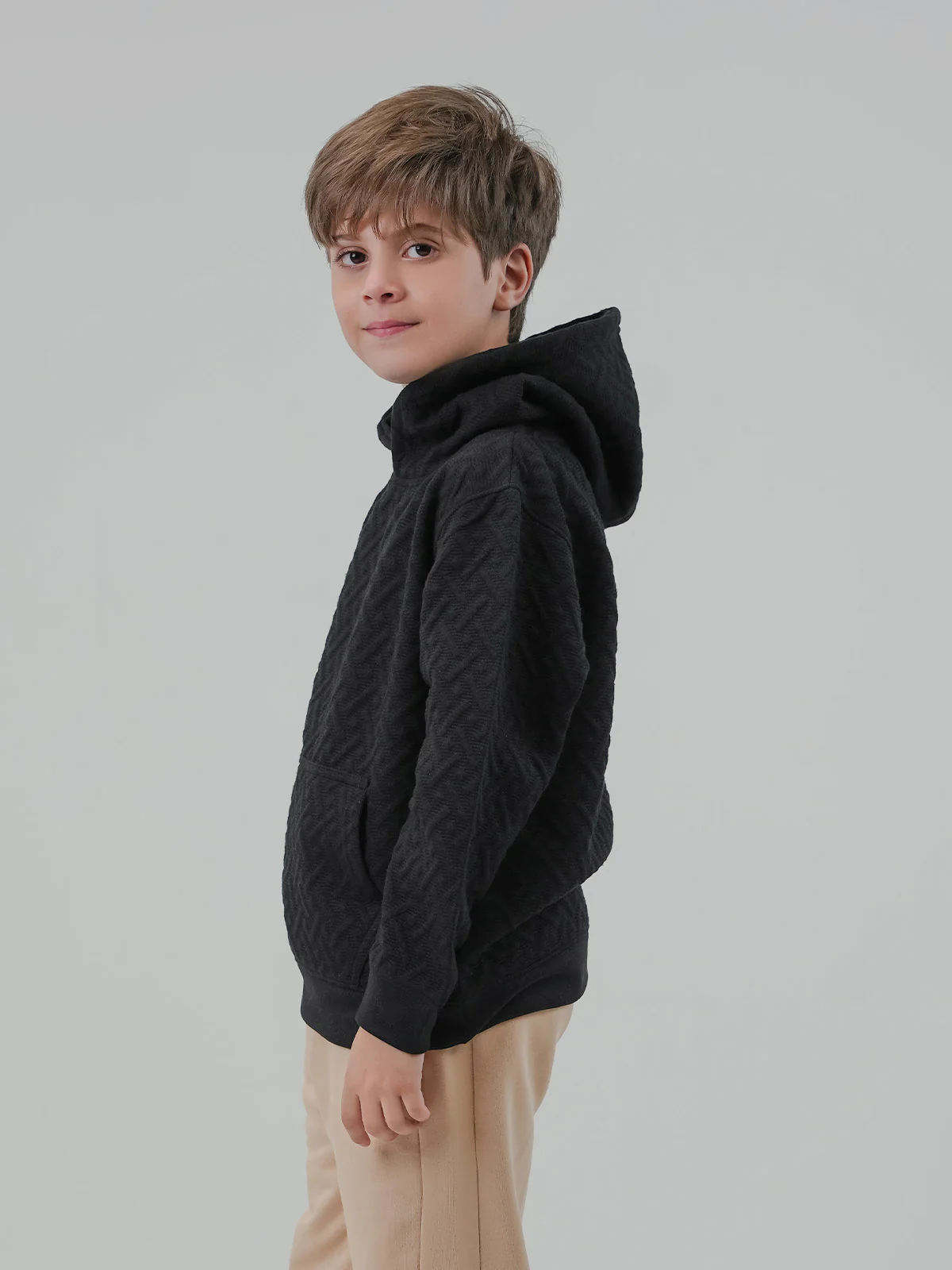 "AFRODITI" Textured Regular Fit Fleece Hoodie - Image 2