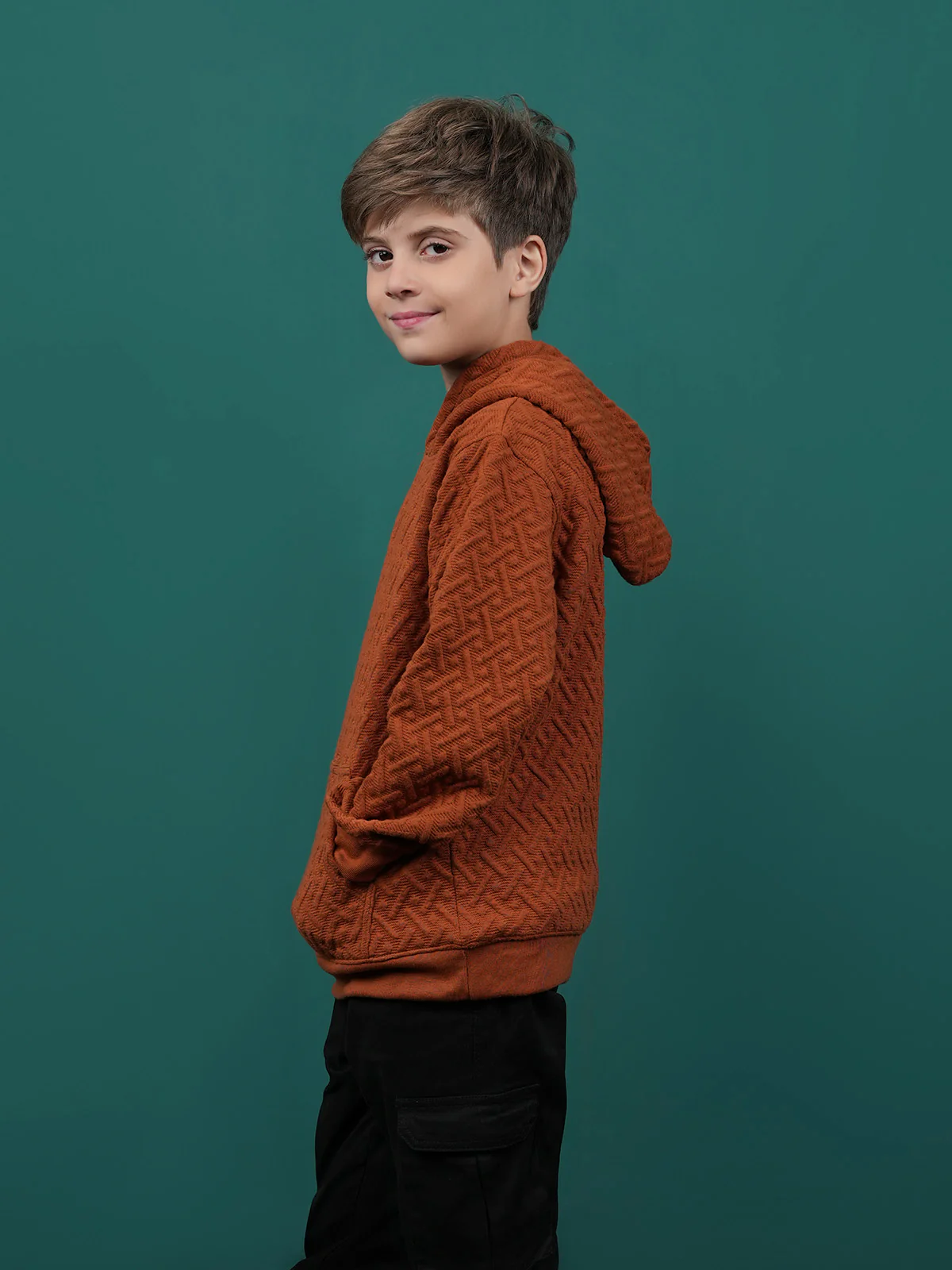 "AFRODITI" Textured Regular Fit Fleece Hoodie - Image 2
