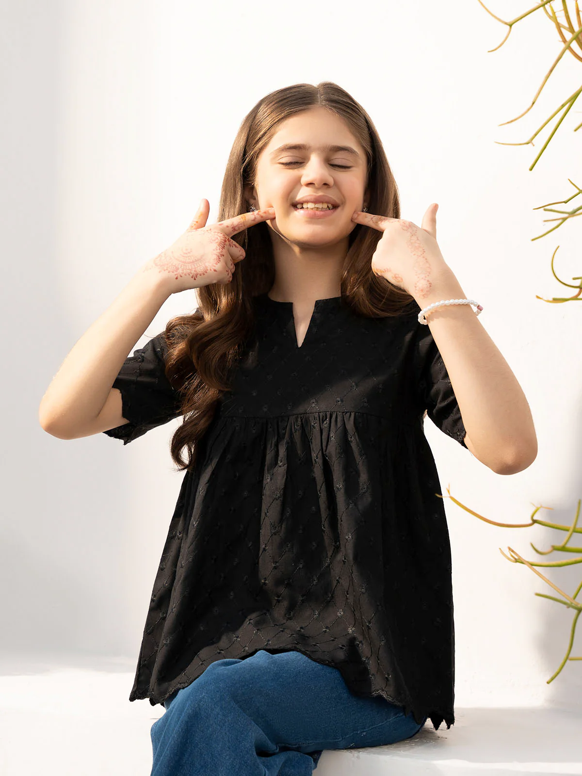 "ASTRID" Textured Regular Fit Cotton Top - Image 3