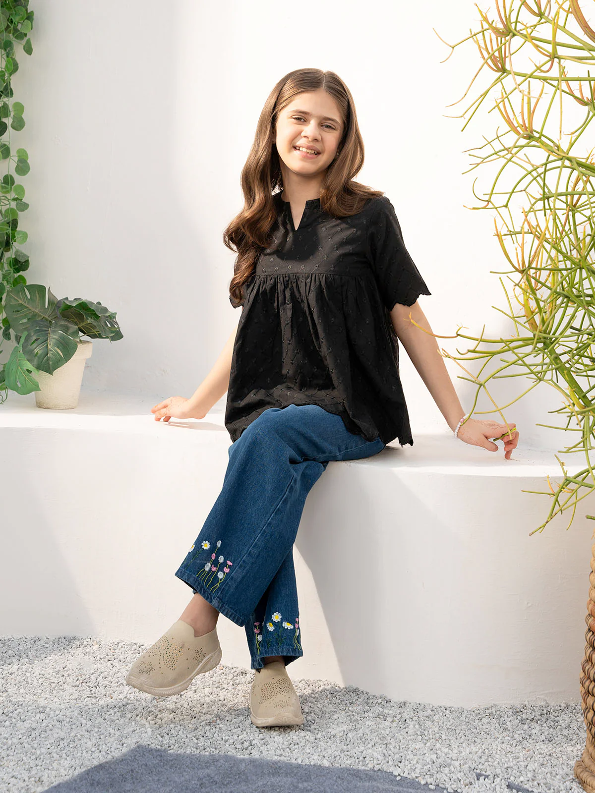 "ASTRID" Textured Regular Fit Cotton Top - Image 5
