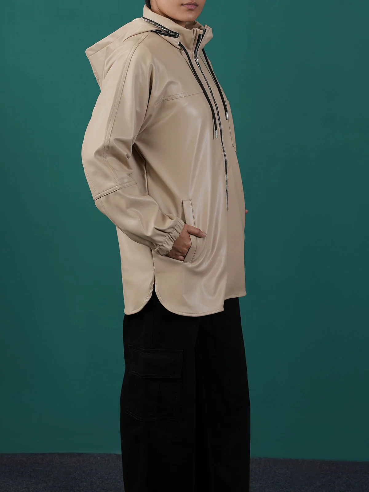 "ATSUKPI" Lightweight PU Bomber Jacket - Image 3