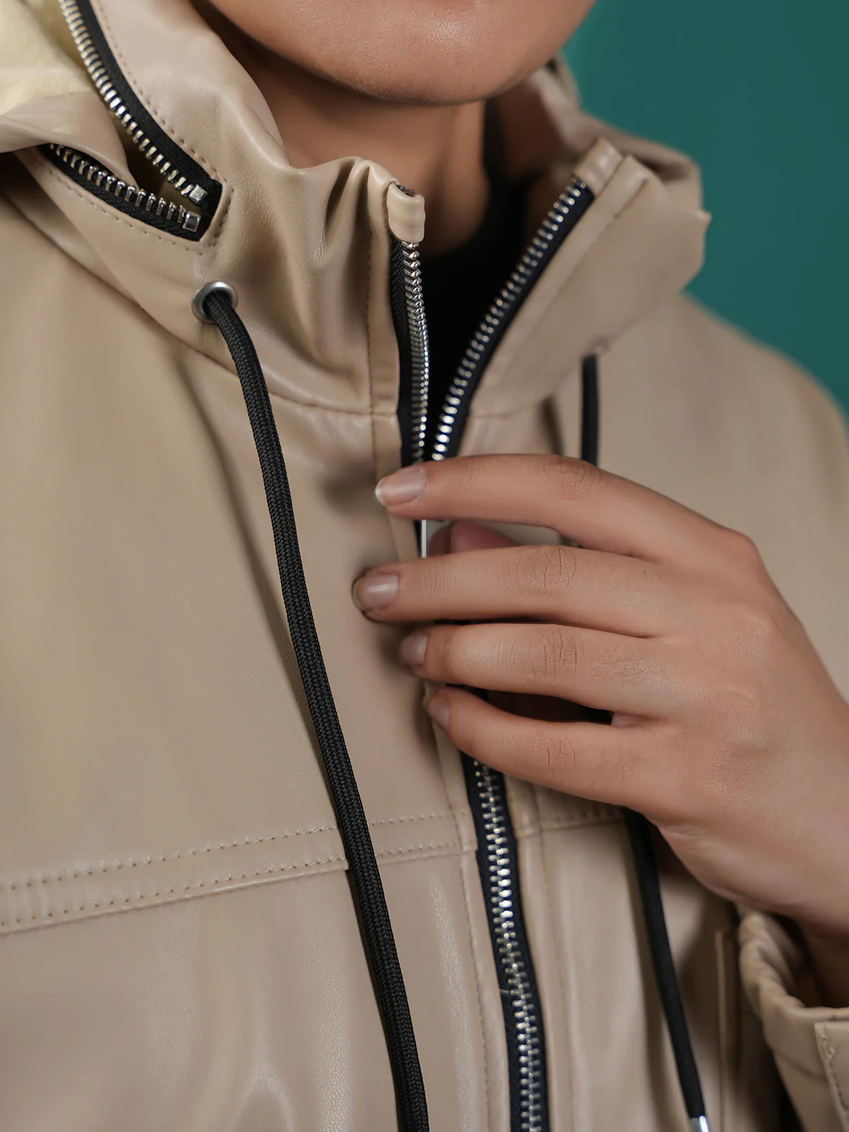 "ATSUKPI" Lightweight PU Bomber Jacket - Image 4