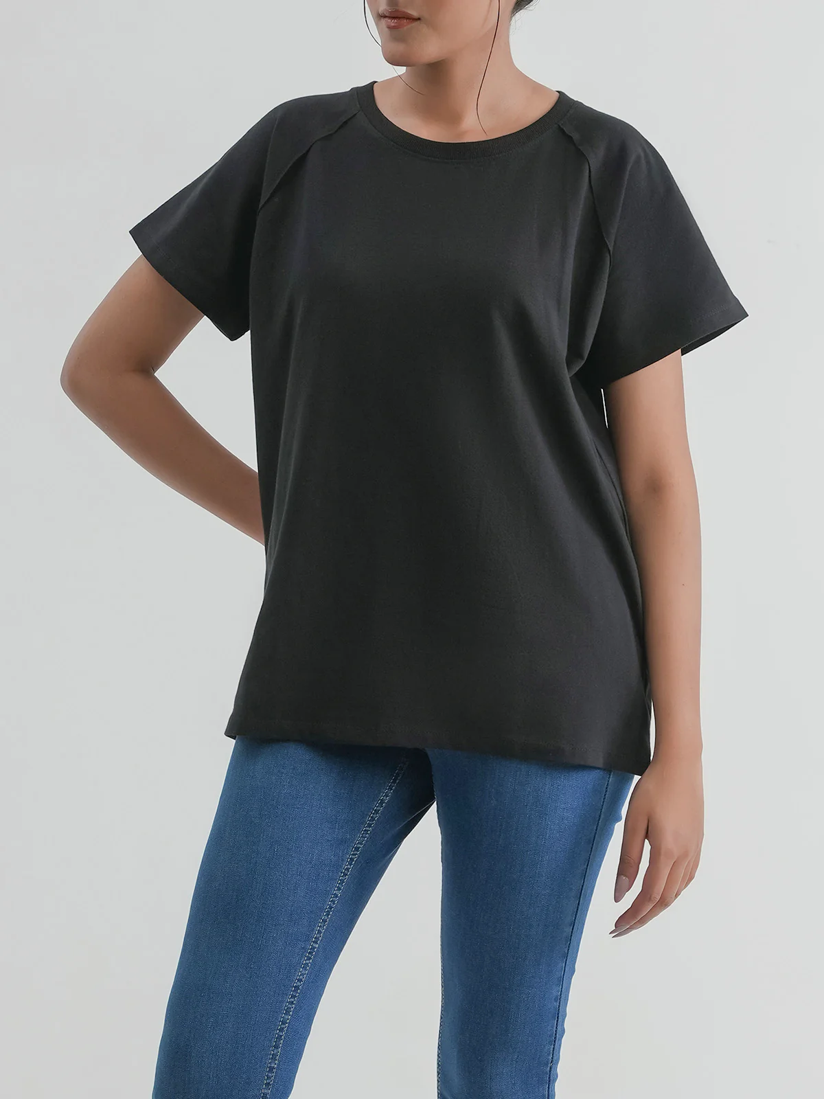 "AURELY" Cropped Raglan Sleeves T-Shirt