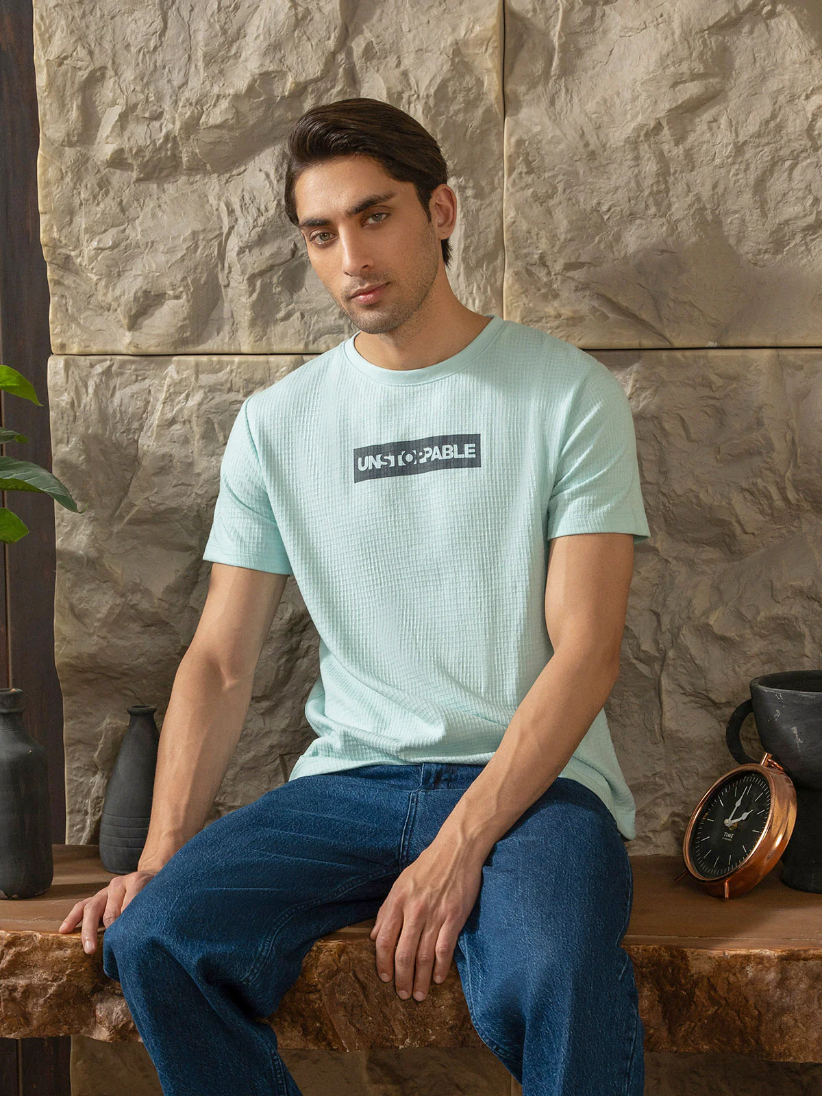 "BASIL" Regular Fit Jacquard T-Shirt