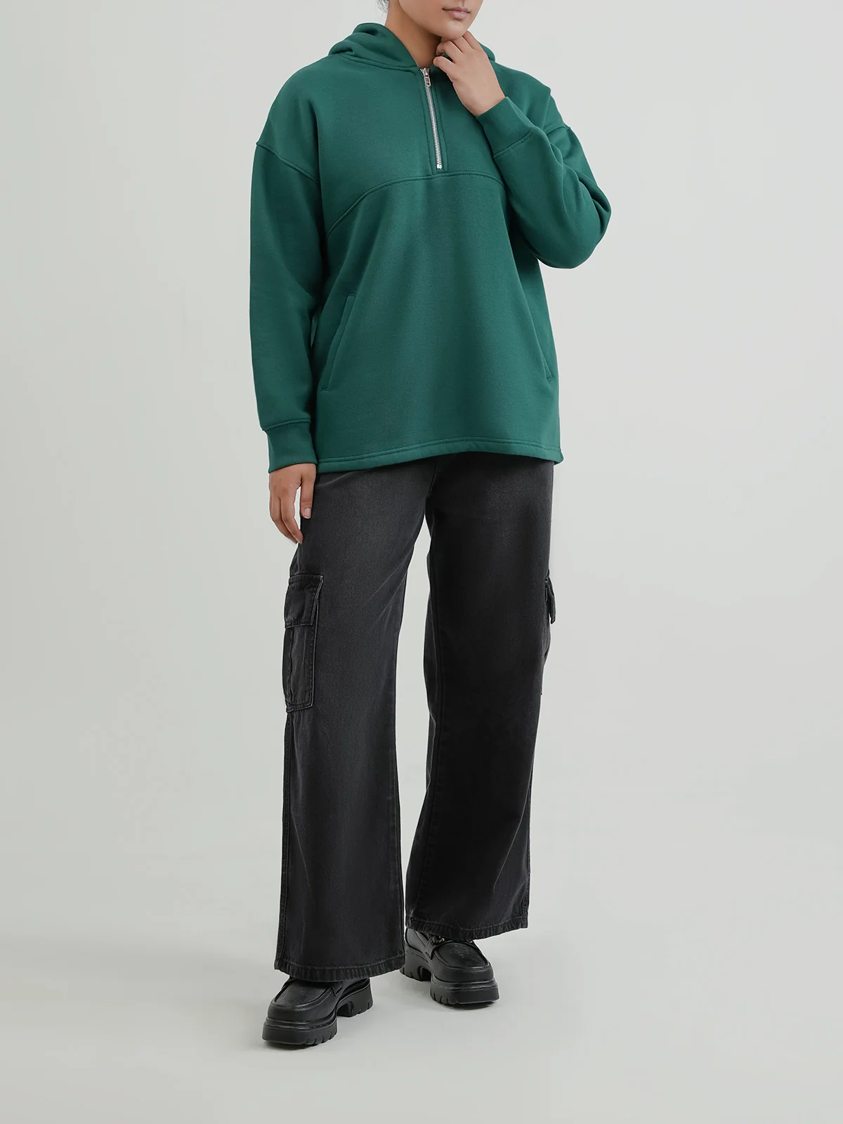"CHEREE" Classic Textured Fleece Hoodie - Image 2