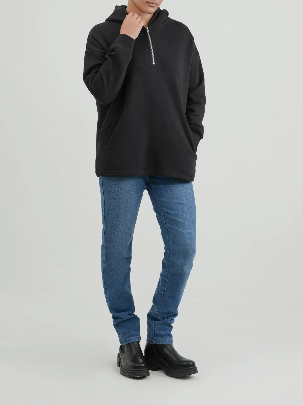 "CHEREE" Classic Textured Fleece Hoodie - Image 2