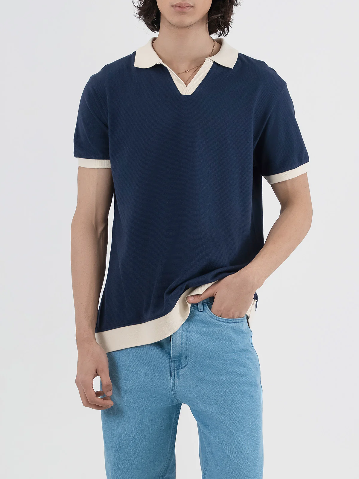 "DITYA" Drop Shoulder Jacquard Polo Shirt - Image 2