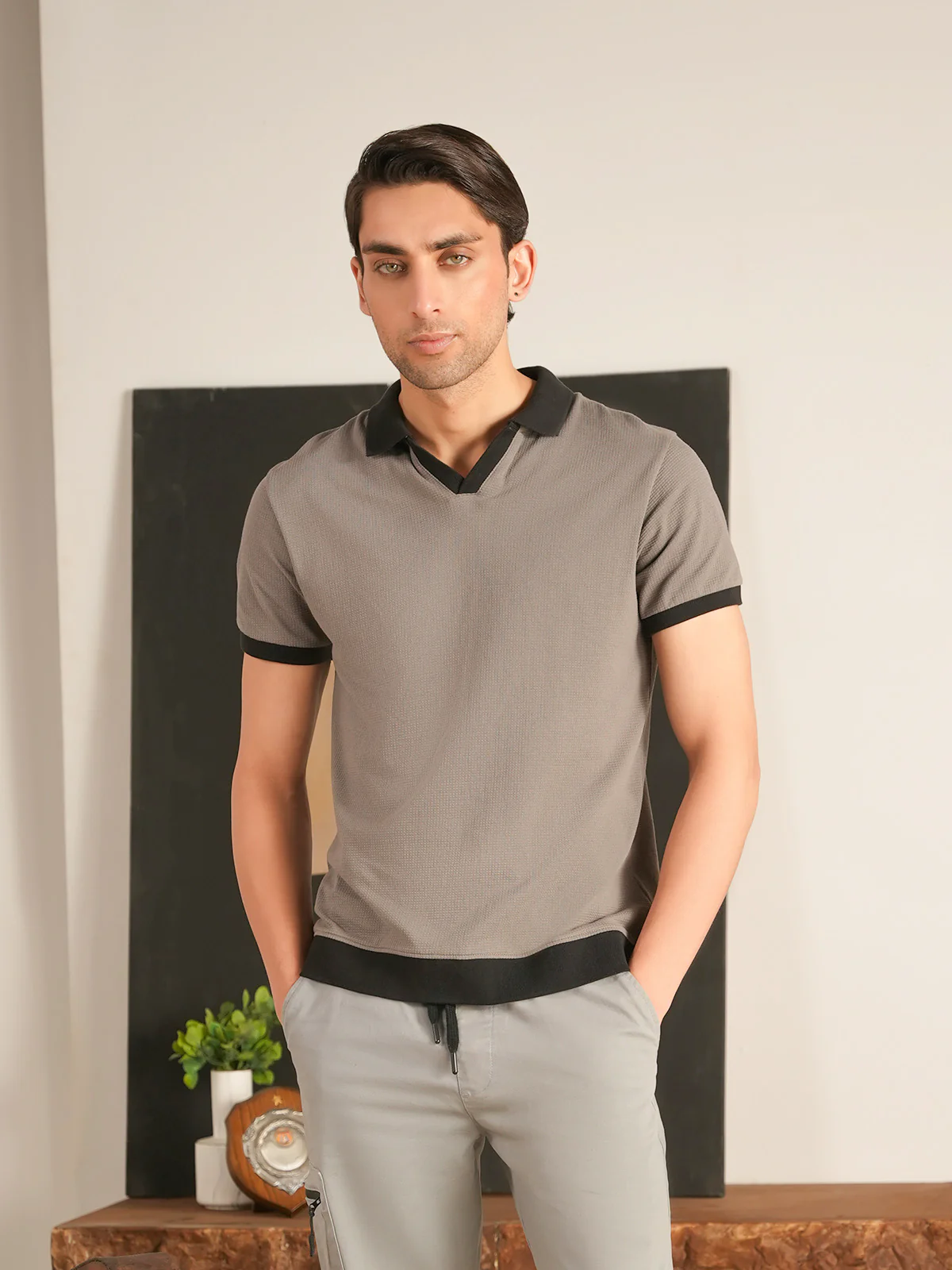 "DITYA" Drop Shoulder Jacquard Polo Shirt