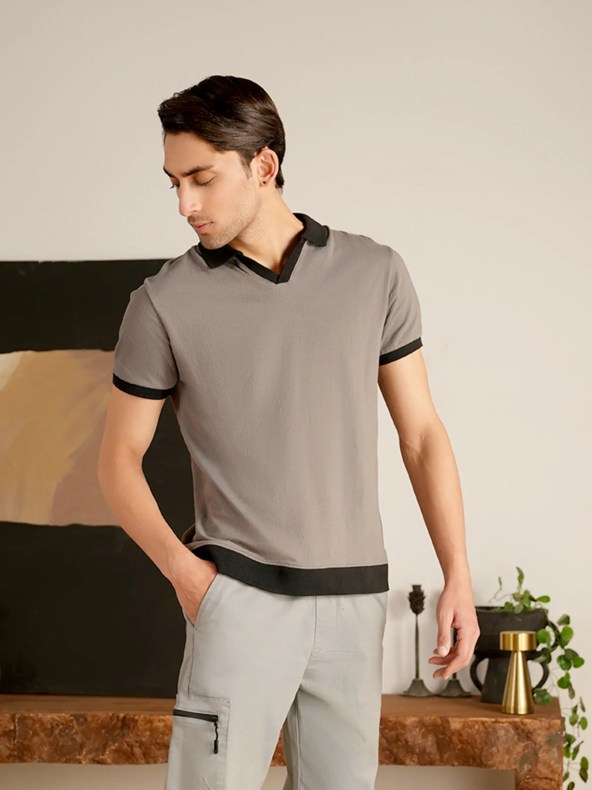"DITYA" Drop Shoulder Jacquard Polo Shirt - Image 6