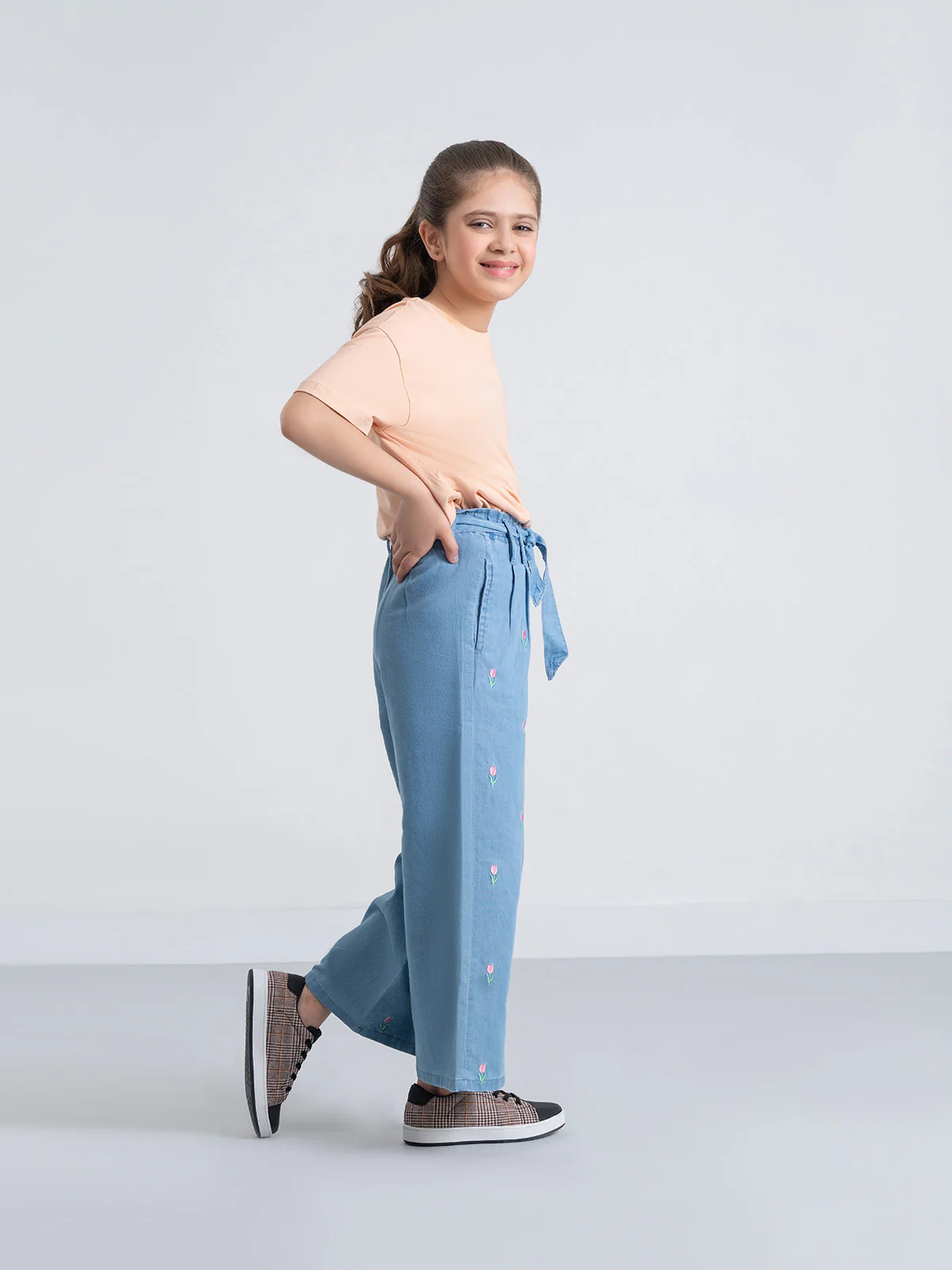"EVIANA" Classic Plazo Fit Denim Pant - Image 3