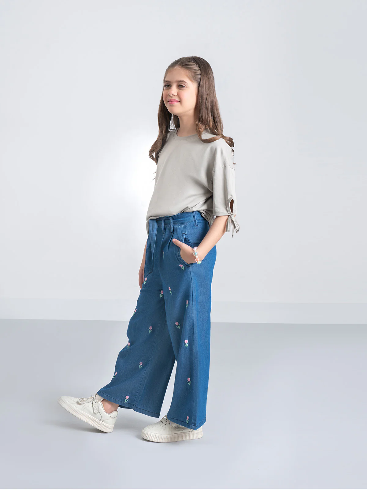 "EVIANA" Classic Plazo Fit Denim Pant - Image 3