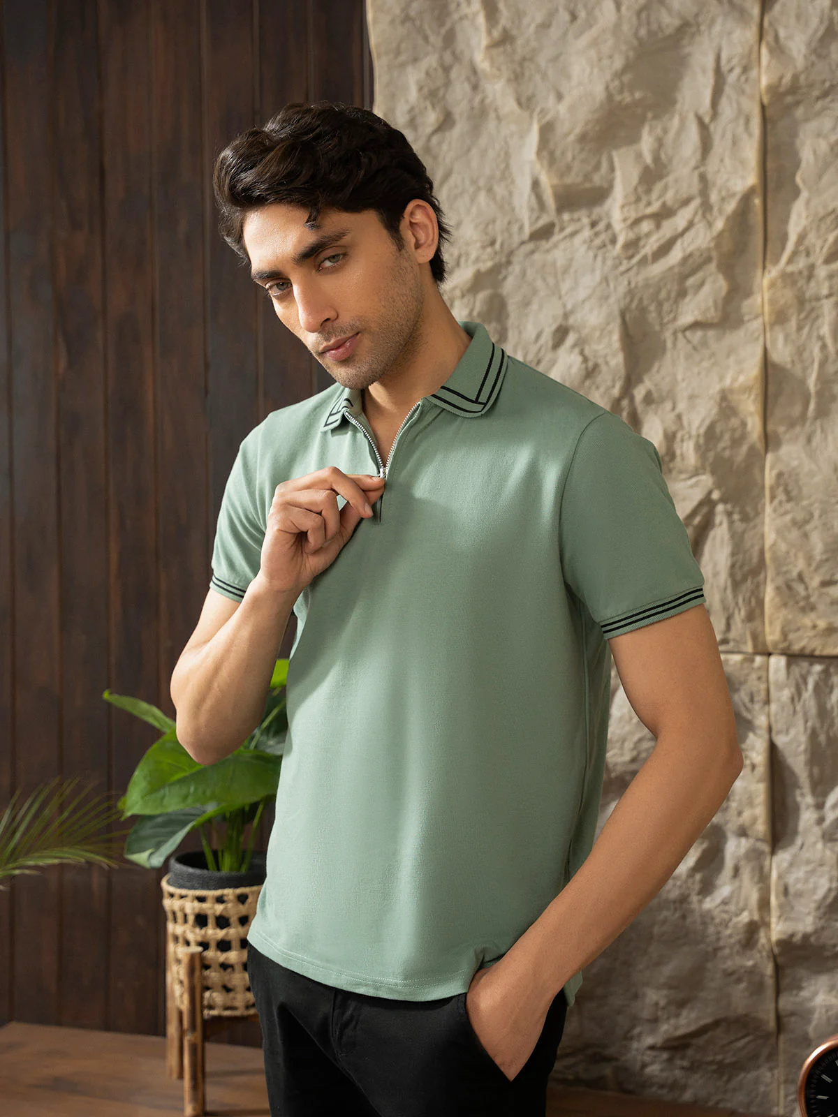 "LOGAN" Half Zipper Pique Polo Shirt