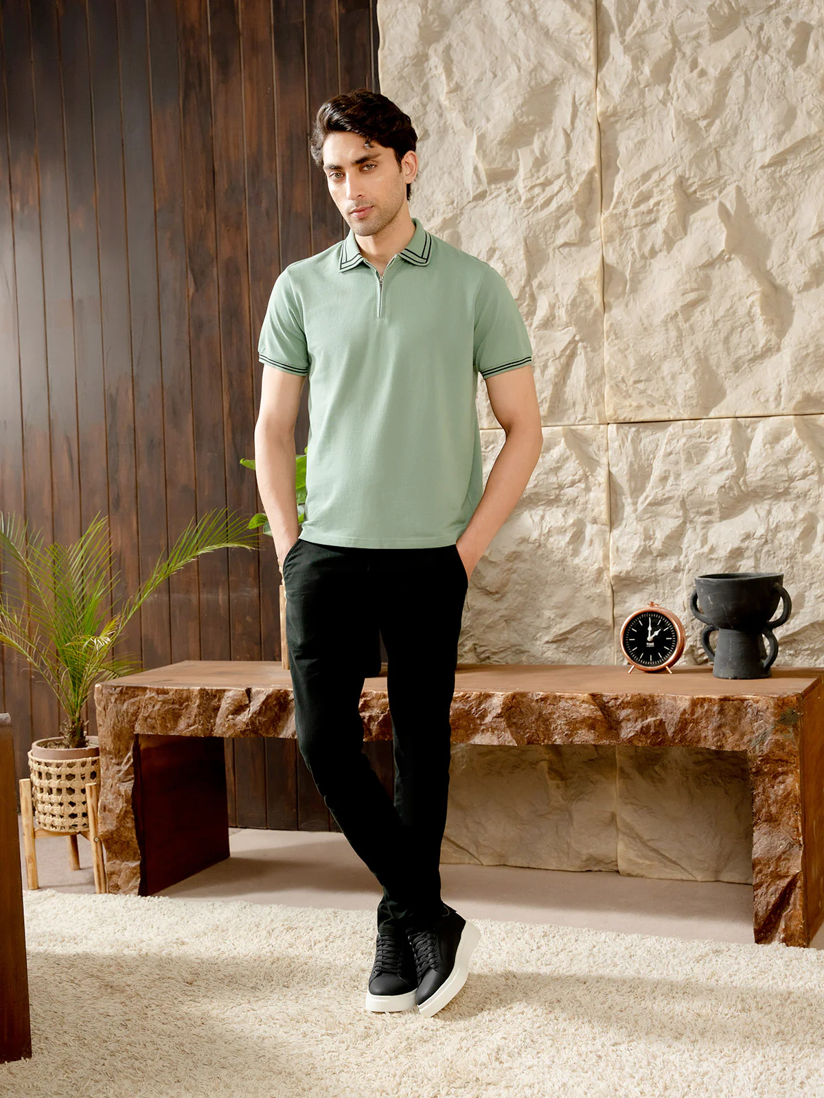 "LOGAN" Half Zipper Pique Polo Shirt - Image 2