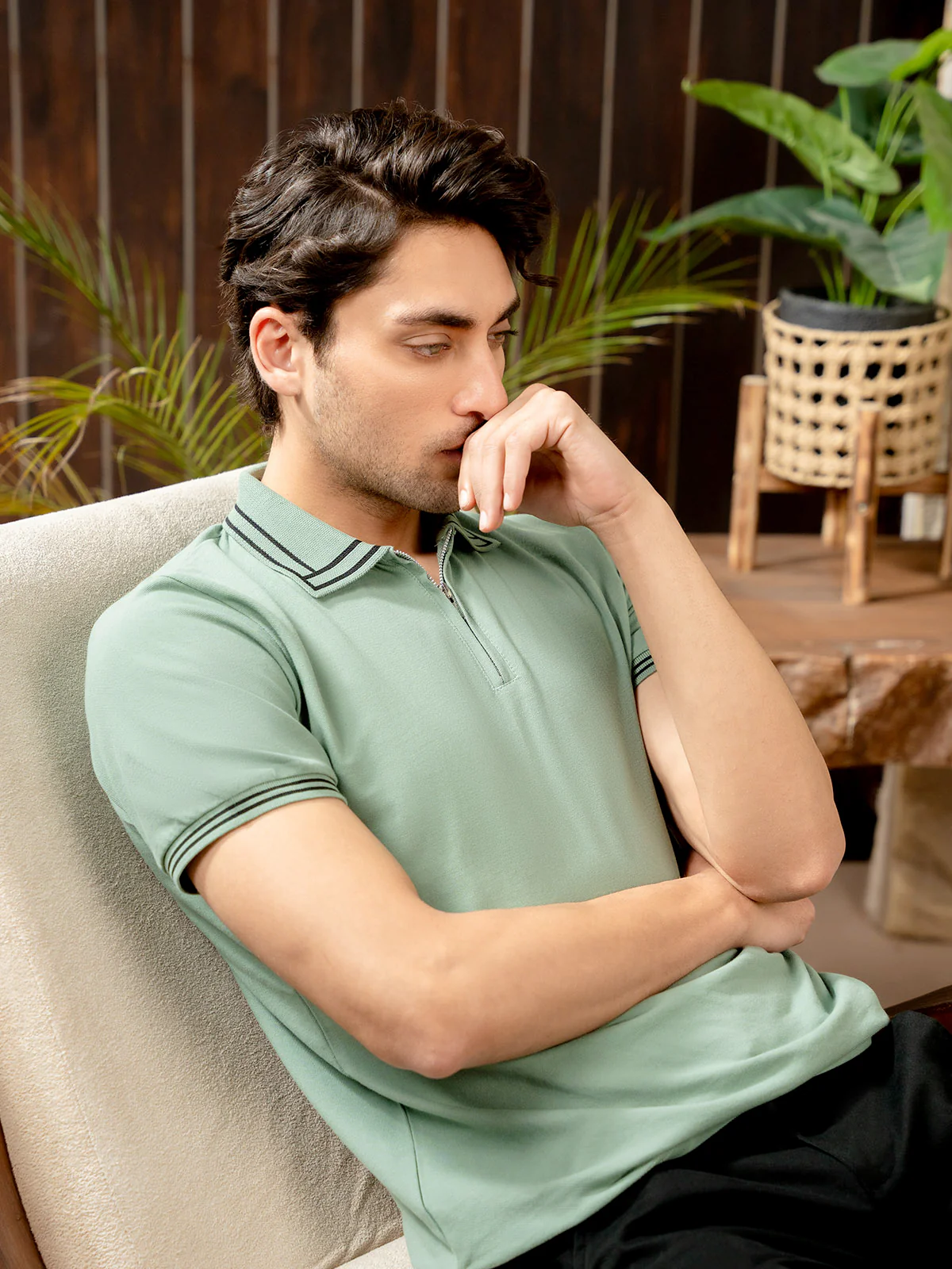 "LOGAN" Half Zipper Pique Polo Shirt - Image 3
