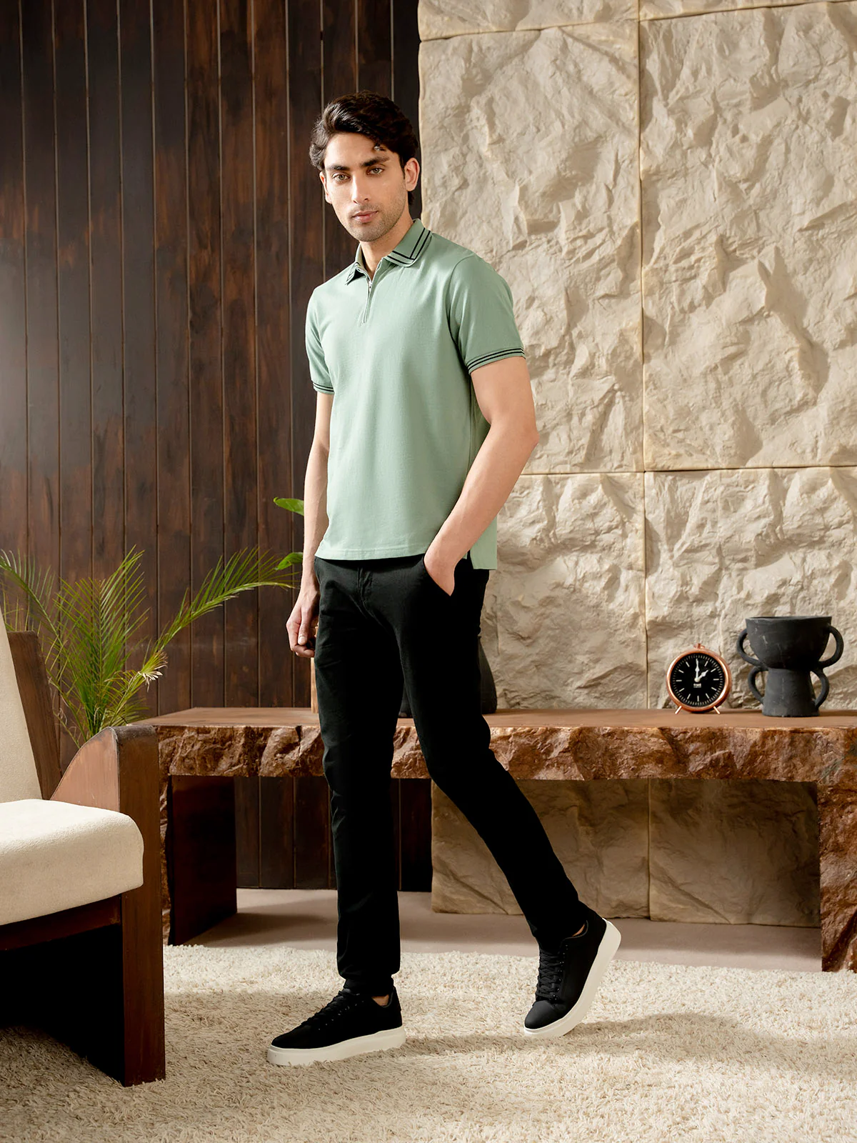 "LOGAN" Half Zipper Pique Polo Shirt - Image 5