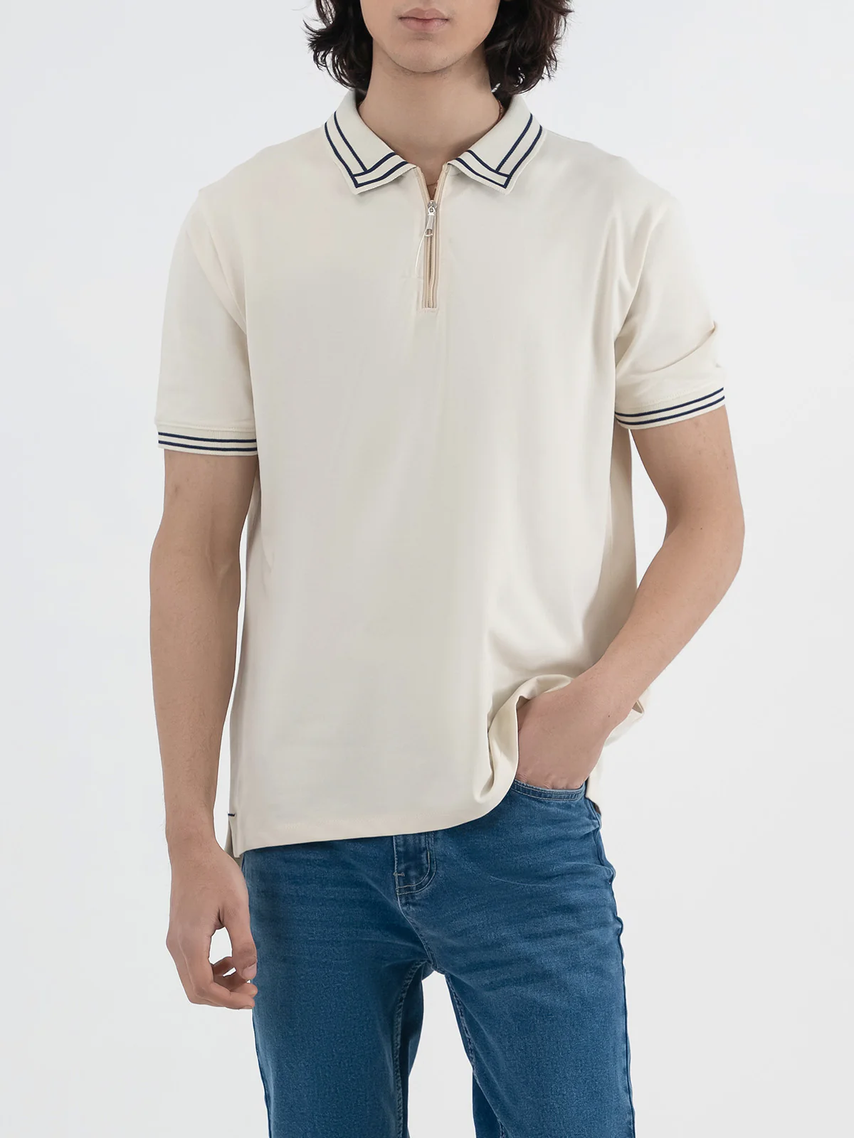 "LOGAN" Half Zipper Pique  Polo Shirt - Image 2