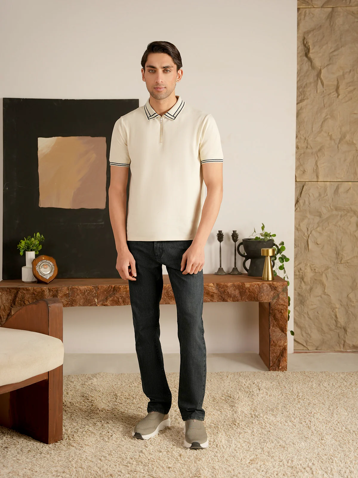 "LOGAN" Half Zipper Pique  Polo Shirt - Image 3