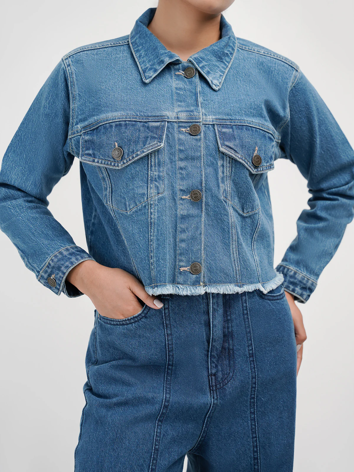 "MALIN" Cropped Designer Denim Jacket - Image 2