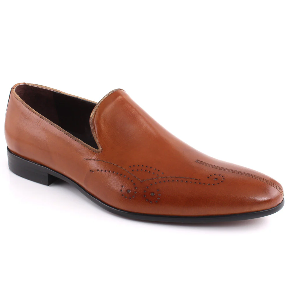 Men “ALDRICH” Cap Toe Perforated Design Slip On Loafer Shoes
