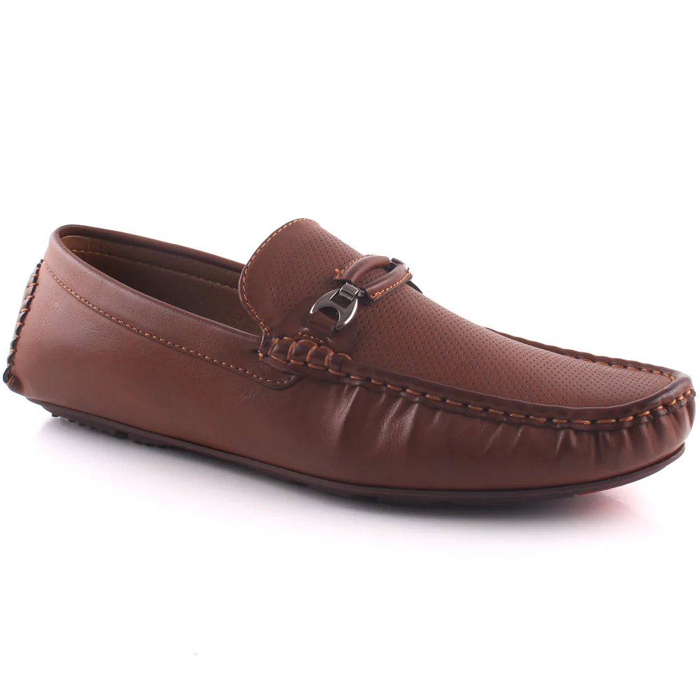 Men “CAGER” Perforated Slip-On Buckle Moccasin Shoes