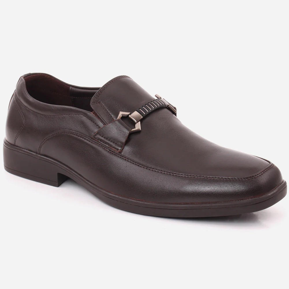 Men "COLIN" Stitched Detail Belted Buckle Moc Toe Leather Formal Shoes