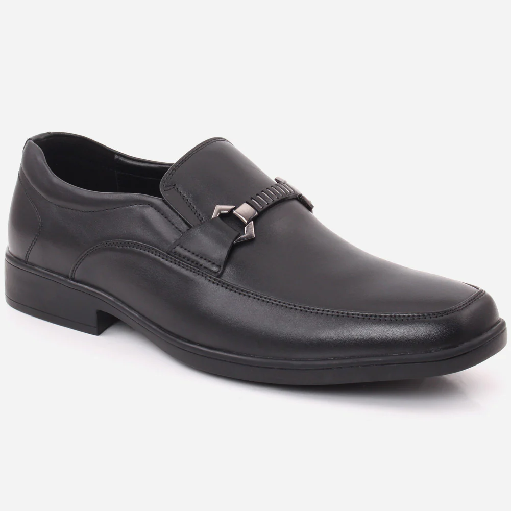 Men "COLIN" Stitched Detail Belted Buckle Moc Toe Leather Formal Shoes
