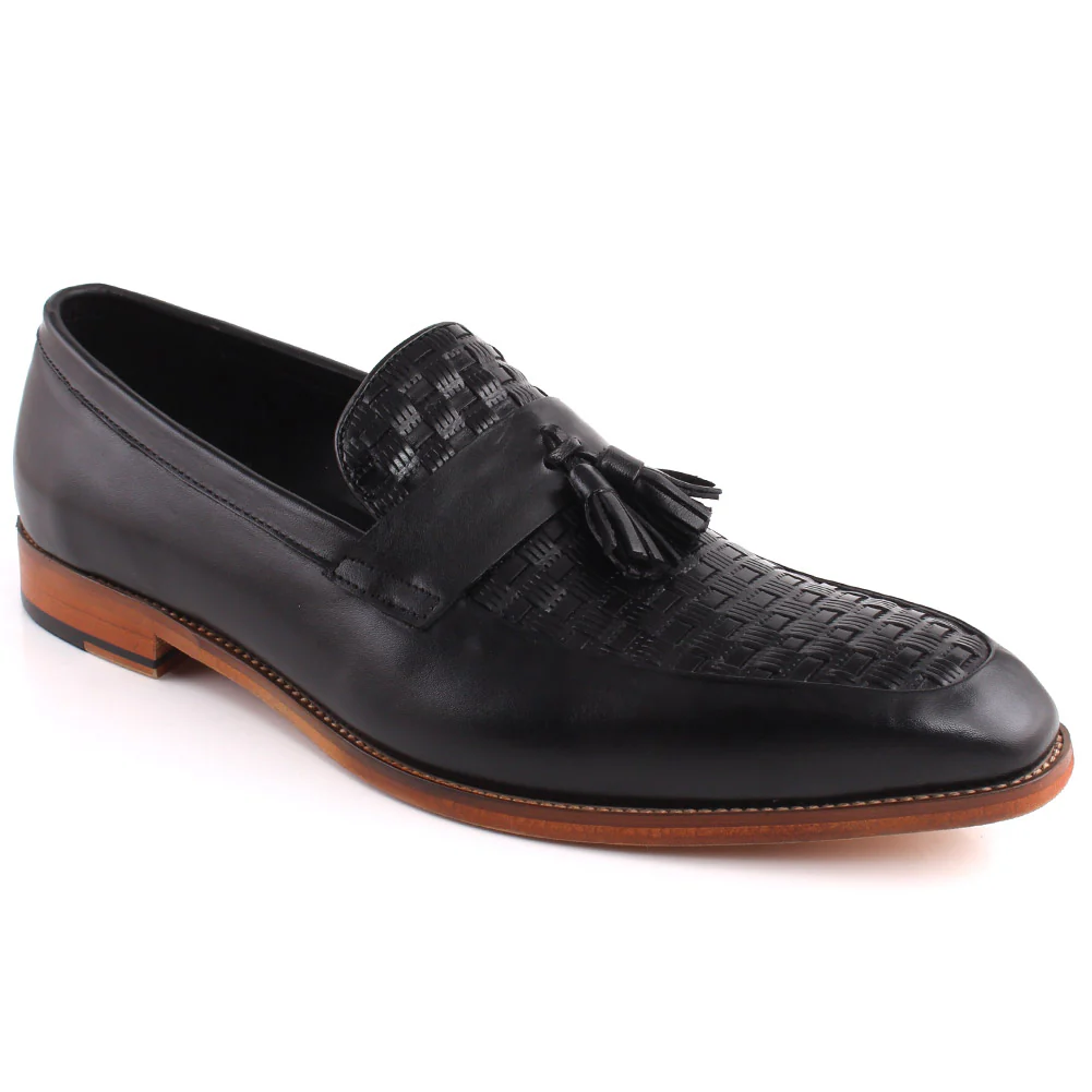 Men “ERROL” Embossed Woven And Tassel Detailed Moc Toe Loafer Shoes