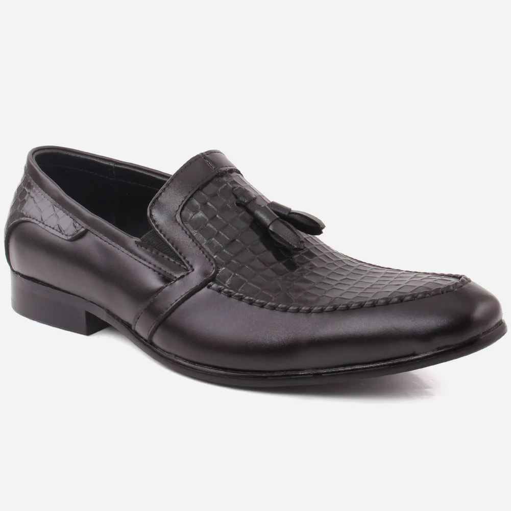 Men “GARIAN” Leather Textured Tassel Embossed Woven Detailed Moc Toe Formal Shoes