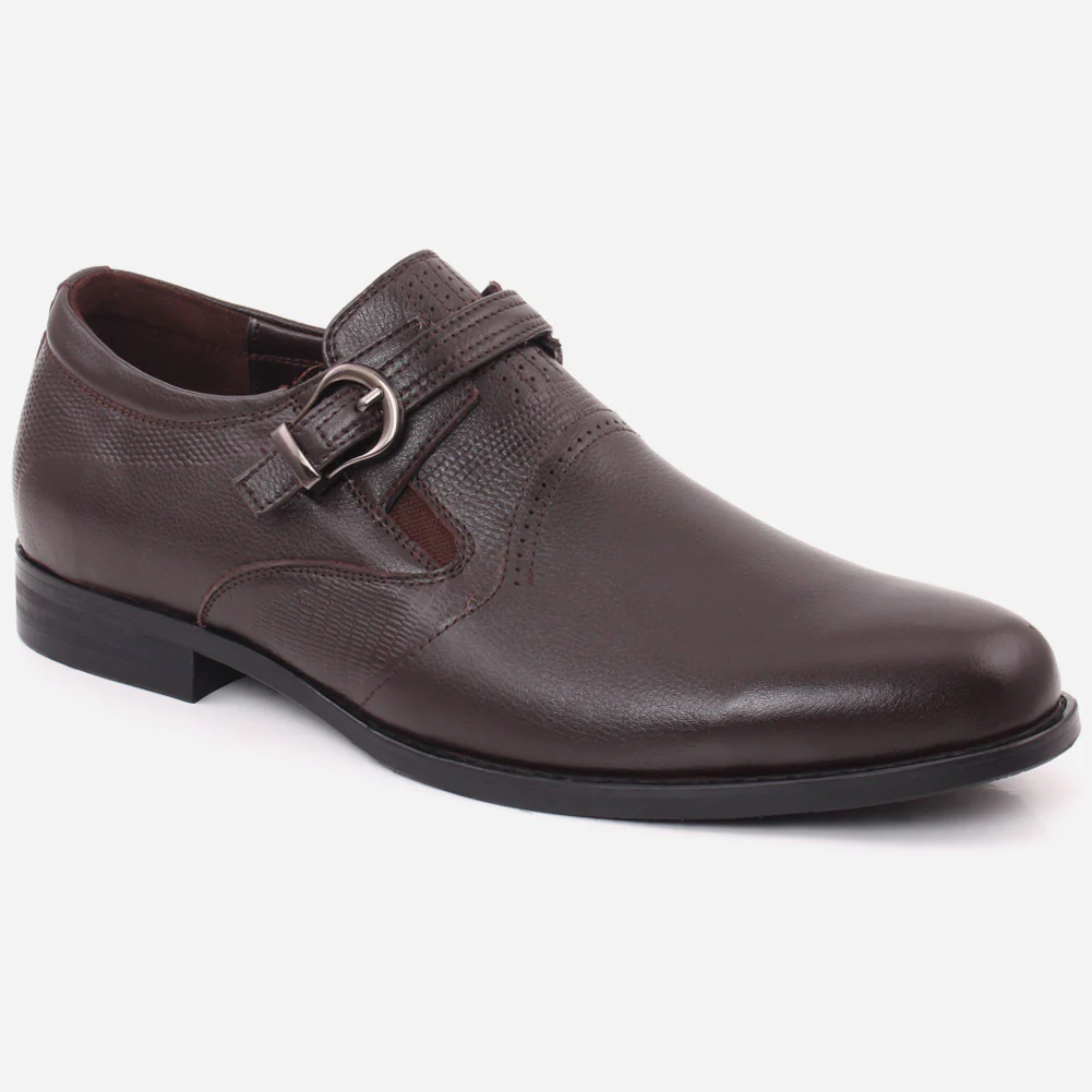 Men "HANK" Round Toe Designed Belted Metallic Buckle Slip On Leather Formal Shoes