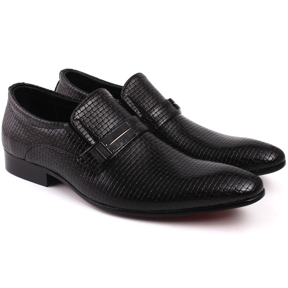 Men “Hurley” Pointy Toe Dual Shade Textured Buckle Loafer Shoes - Image 2