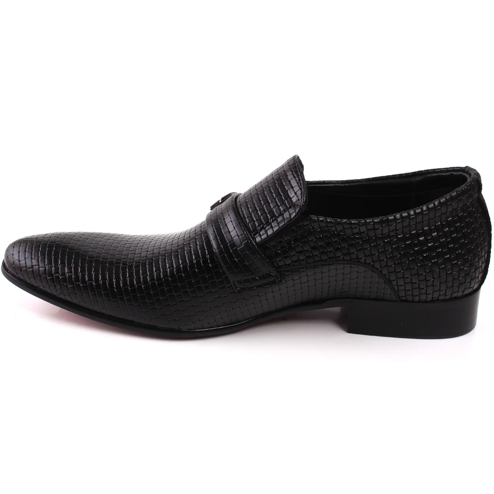 Men “Hurley” Pointy Toe Dual Shade Textured Buckle Loafer Shoes - Image 3