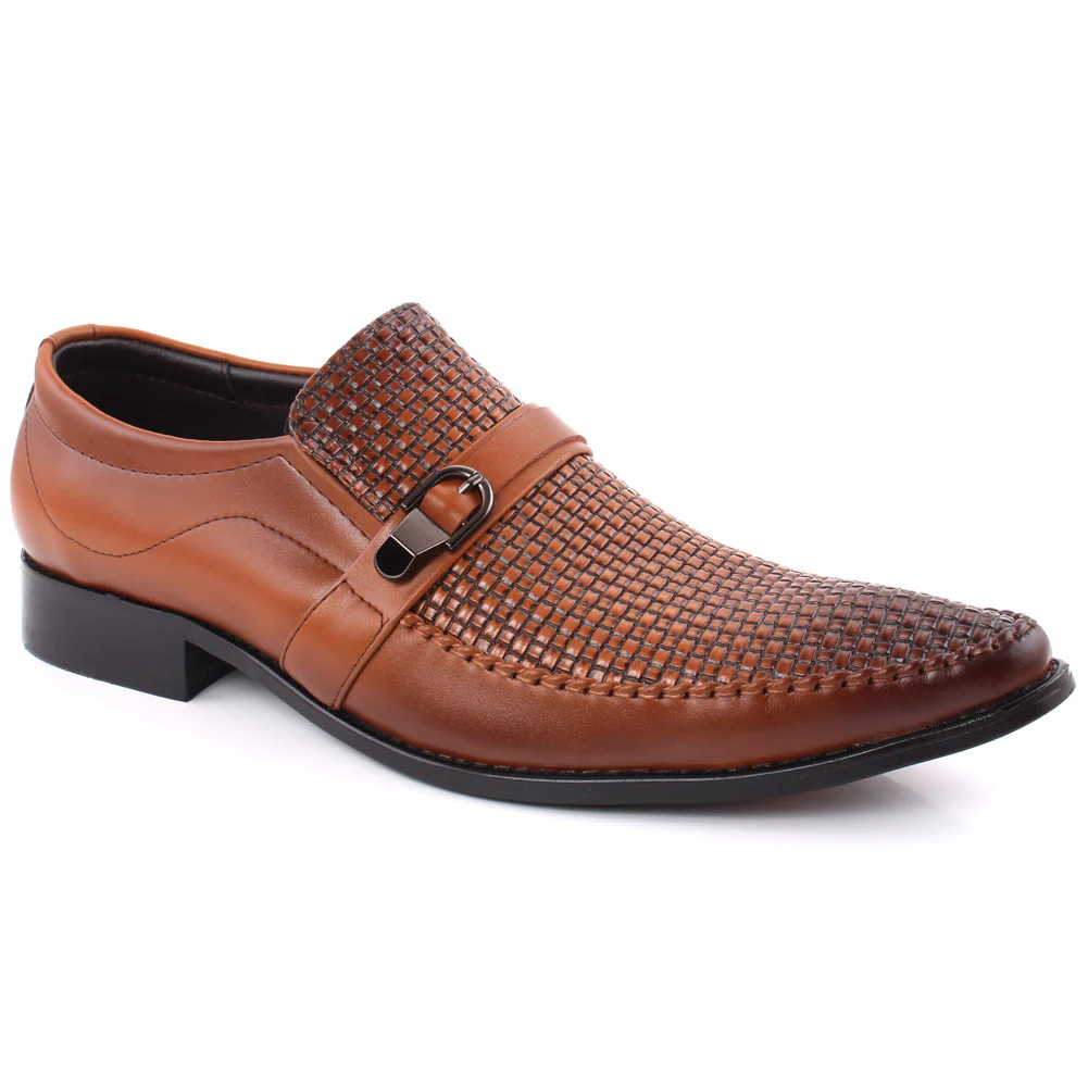Men “KASON” Textured Round Toe Dual Shade Stitched Detail Buckle Loafer Shoes