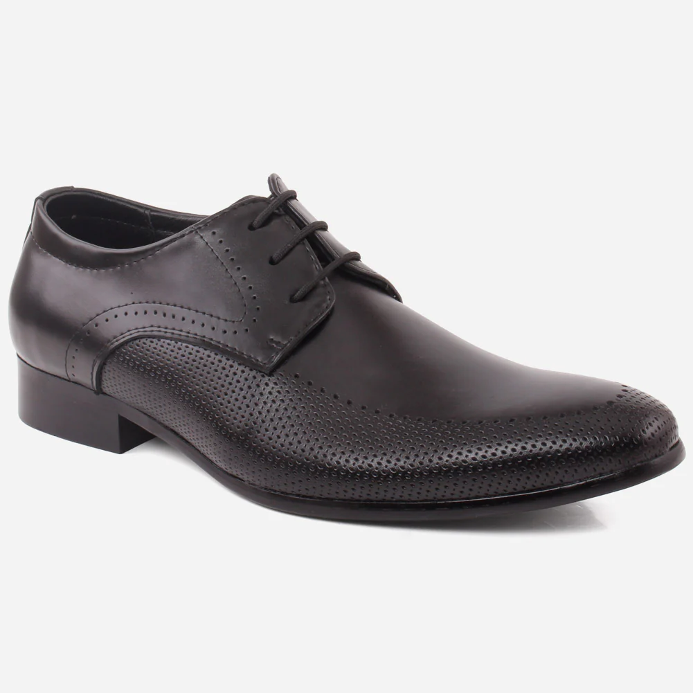 Men “LIOR” Perforated Style Closed Lace Moc Toe Slip On Formal Shoes