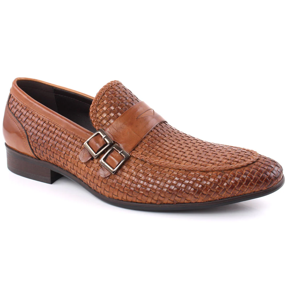 Men “MINIK” Moc Toe Buckle Embossed Woven Textured leather Formal Shoes