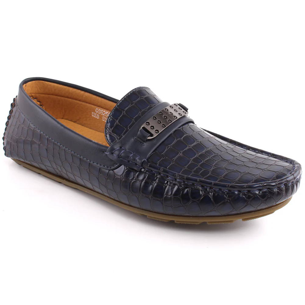 Men “NAOR” Textured Buckle Stitch Detail Loafer Shoes