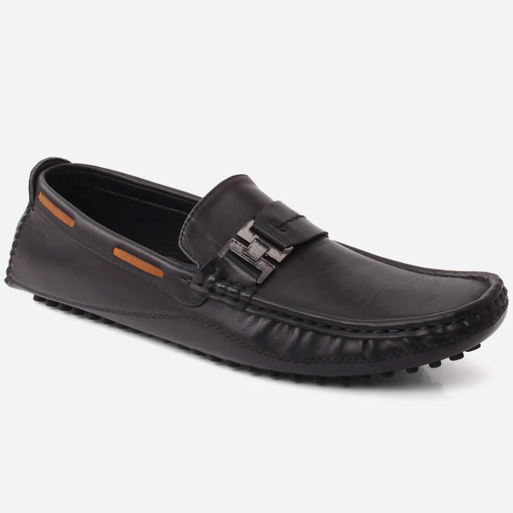 Men “OLIVER” Metallic Buckle Glossy Upper Casual Moc Toe  Loafer Shoes