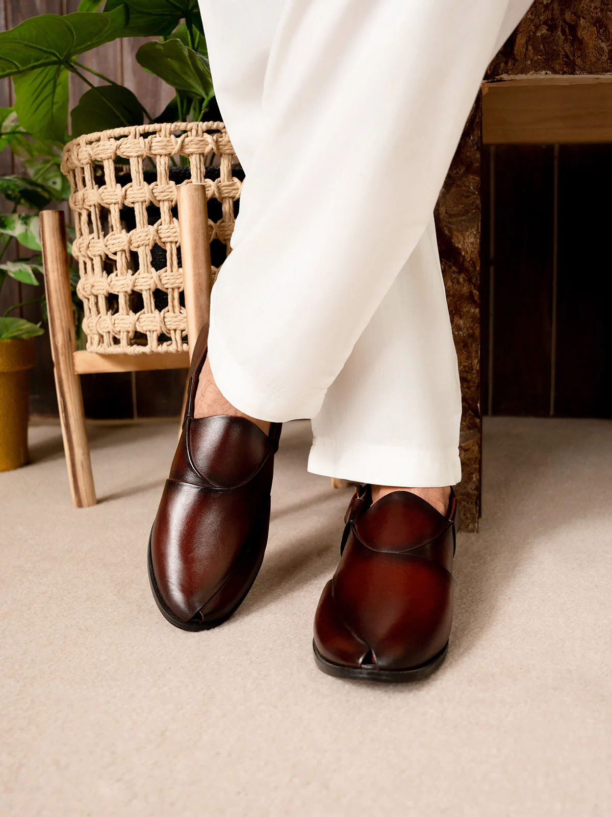 Men "PAYTON" Cross Strap Peshawari Leather Sandals - Image 3