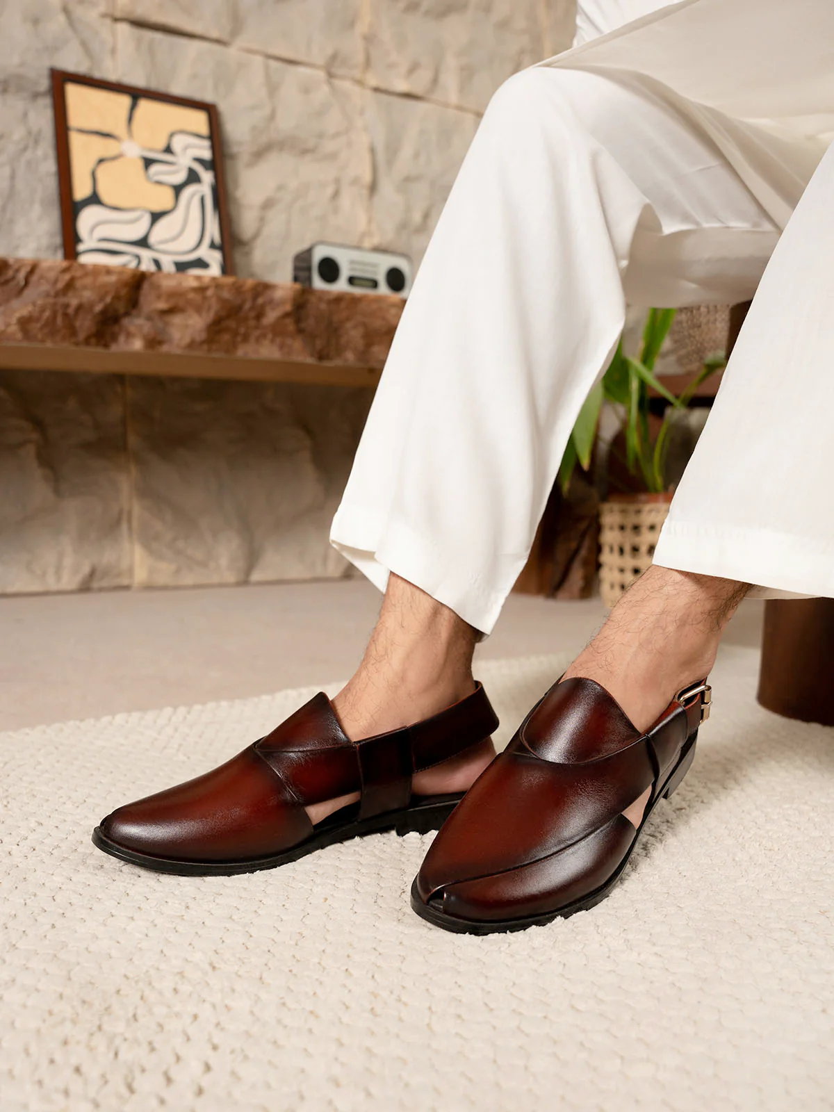 Men "PAYTON" Cross Strap Peshawari Leather Sandals - Image 6