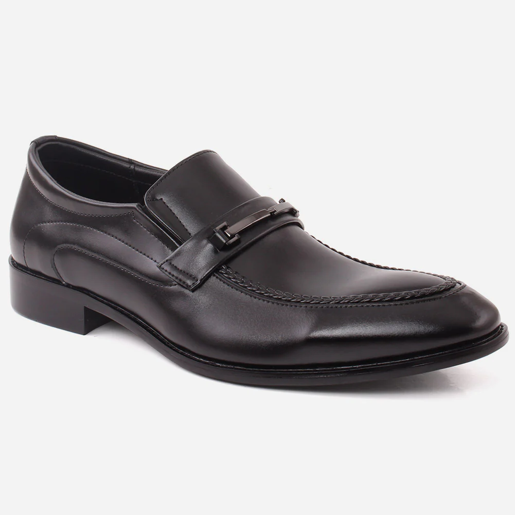 Men "RAFAEL" Woven Moc Toe Metallic Clasp Formal Leather Loafer Shoes