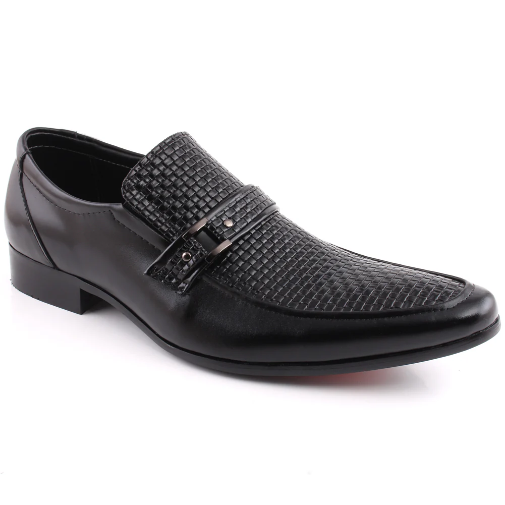 Men “SHAD” Textured Vamp Moc Toe Formal Dual Shade Buckle Loafer Shoes