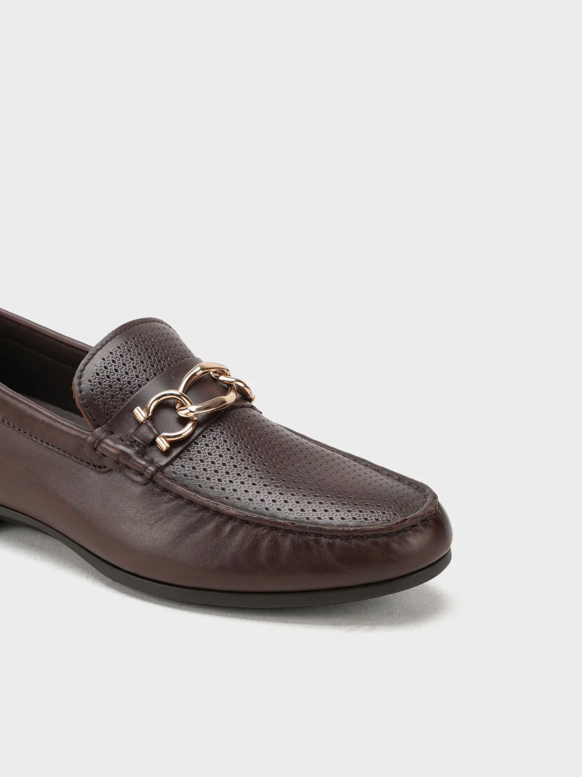 Men "VICENTE" Casual Perforated Slip On Metallic Buckle Leather Moccasins - Image 4