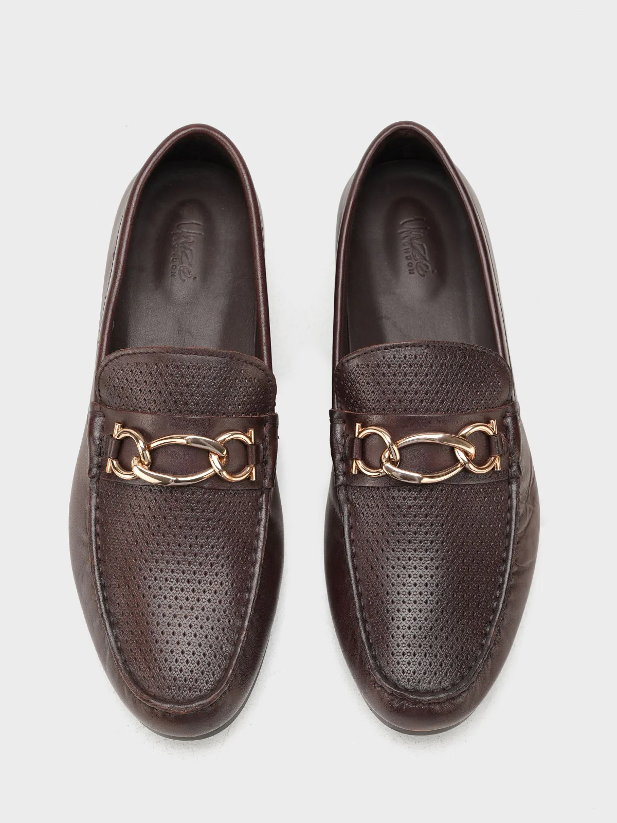 Men "VICENTE" Casual Perforated Slip On Metallic Buckle Leather Moccasins - Image 7