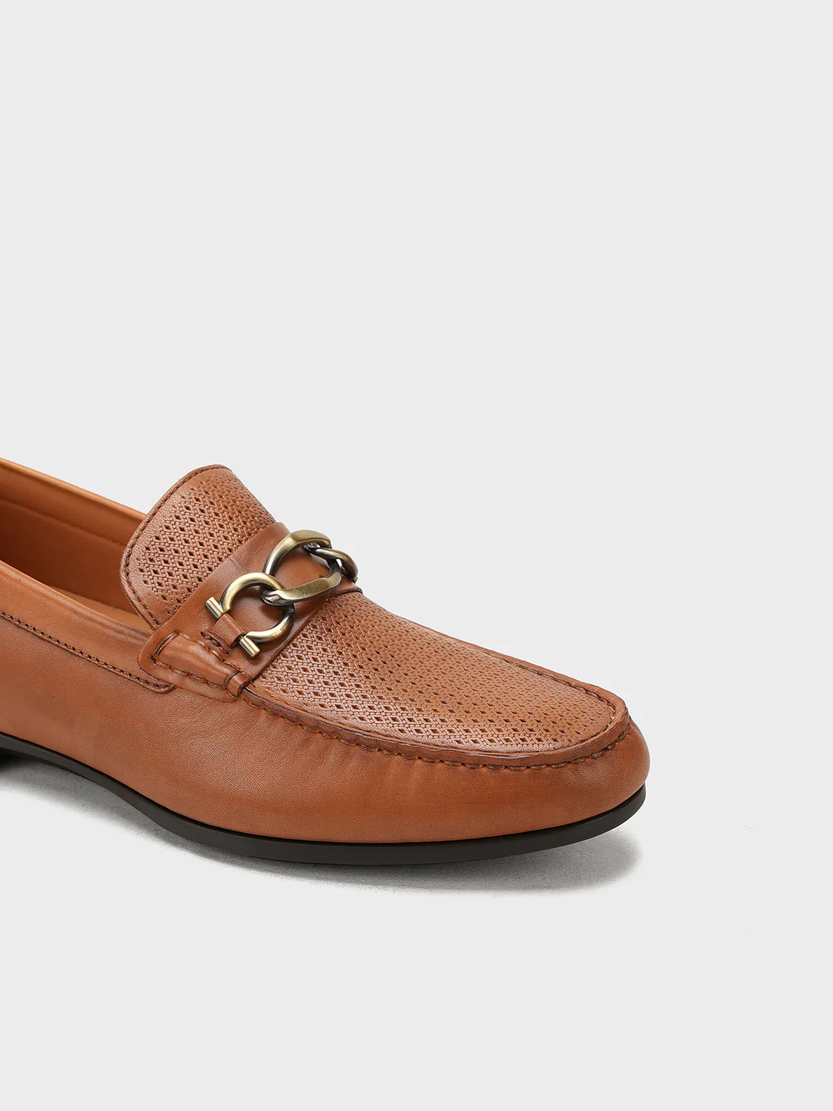 Men "VICENTE" Casual Perforated Slip On Metallic Buckle Leather Moccasins - Image 4