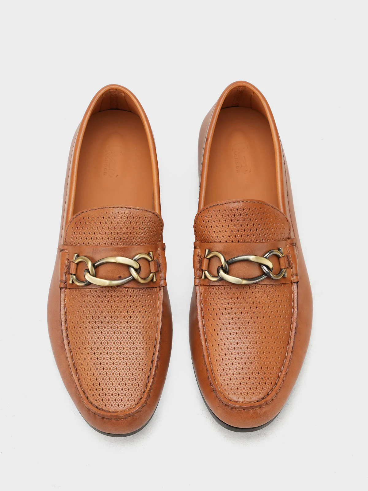 Men "VICENTE" Casual Perforated Slip On Metallic Buckle Leather Moccasins - Image 7