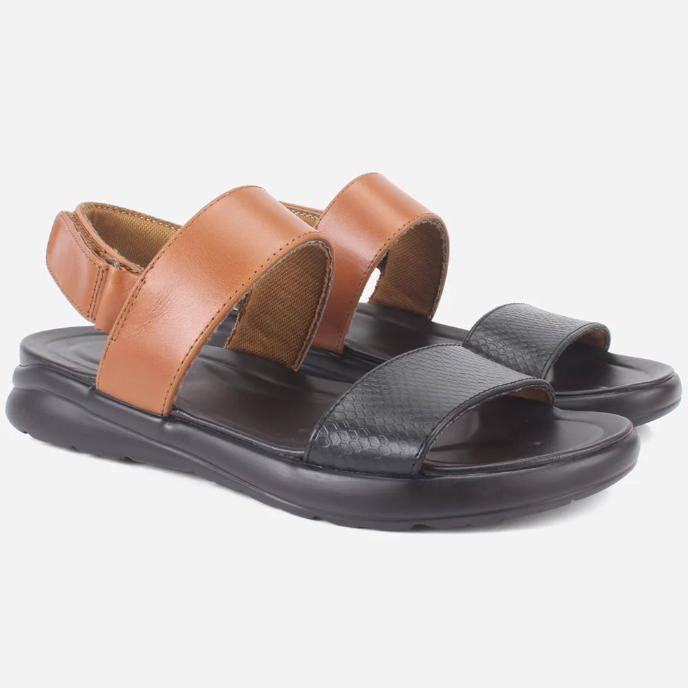 Mens "ALEY" Leather Velcro Everyday Summer Sandals - Image 2