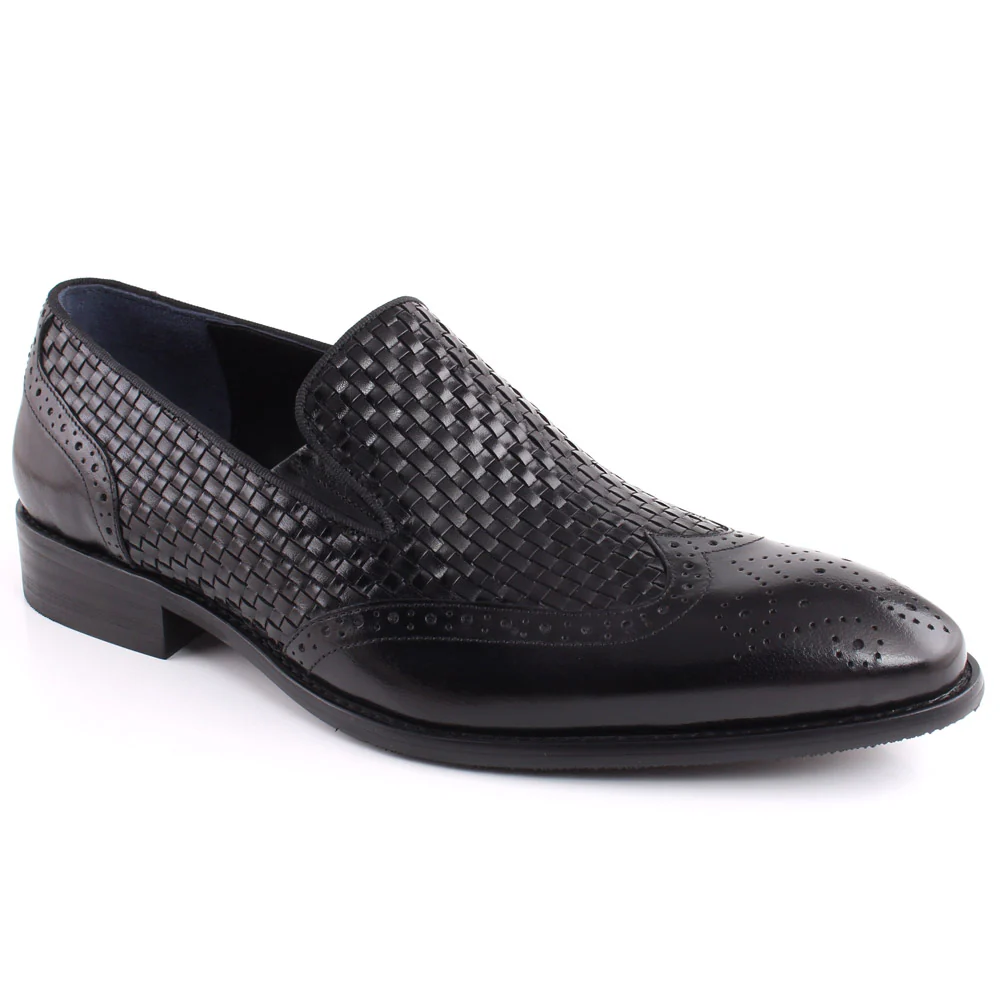 Mens “GLENN” Perforated Wing Tip Embossed Woven Design Loafer Shoes
