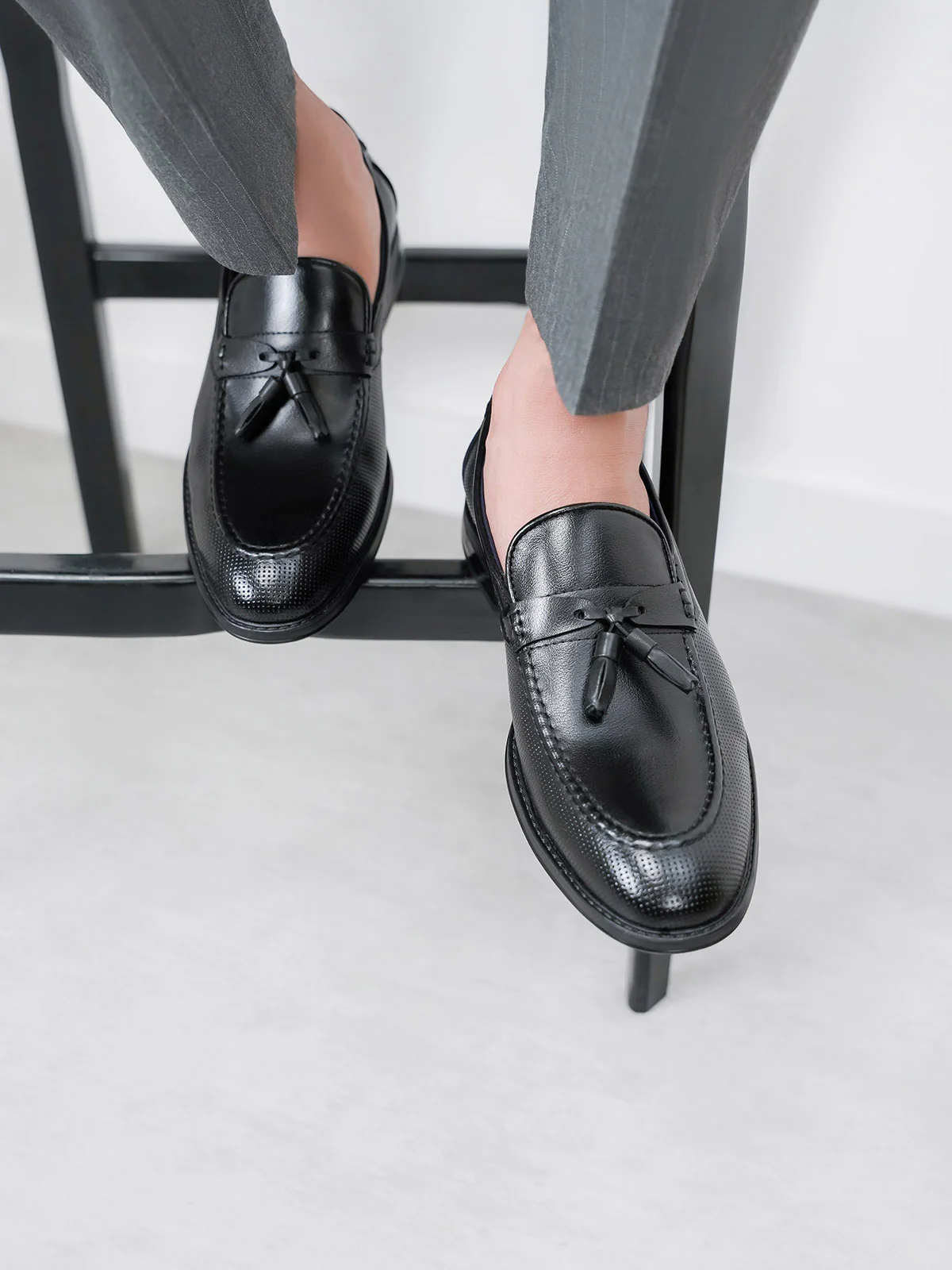 Mens "GRAY" Round Toe Leather Formal Shoes