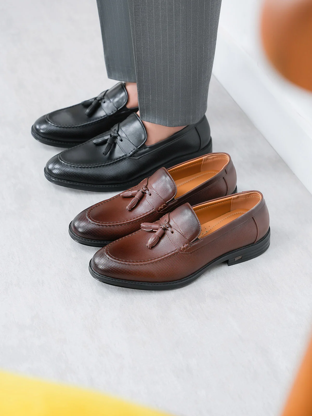 Mens "GRAY" Round Toe Leather Formal Shoes - Image 9