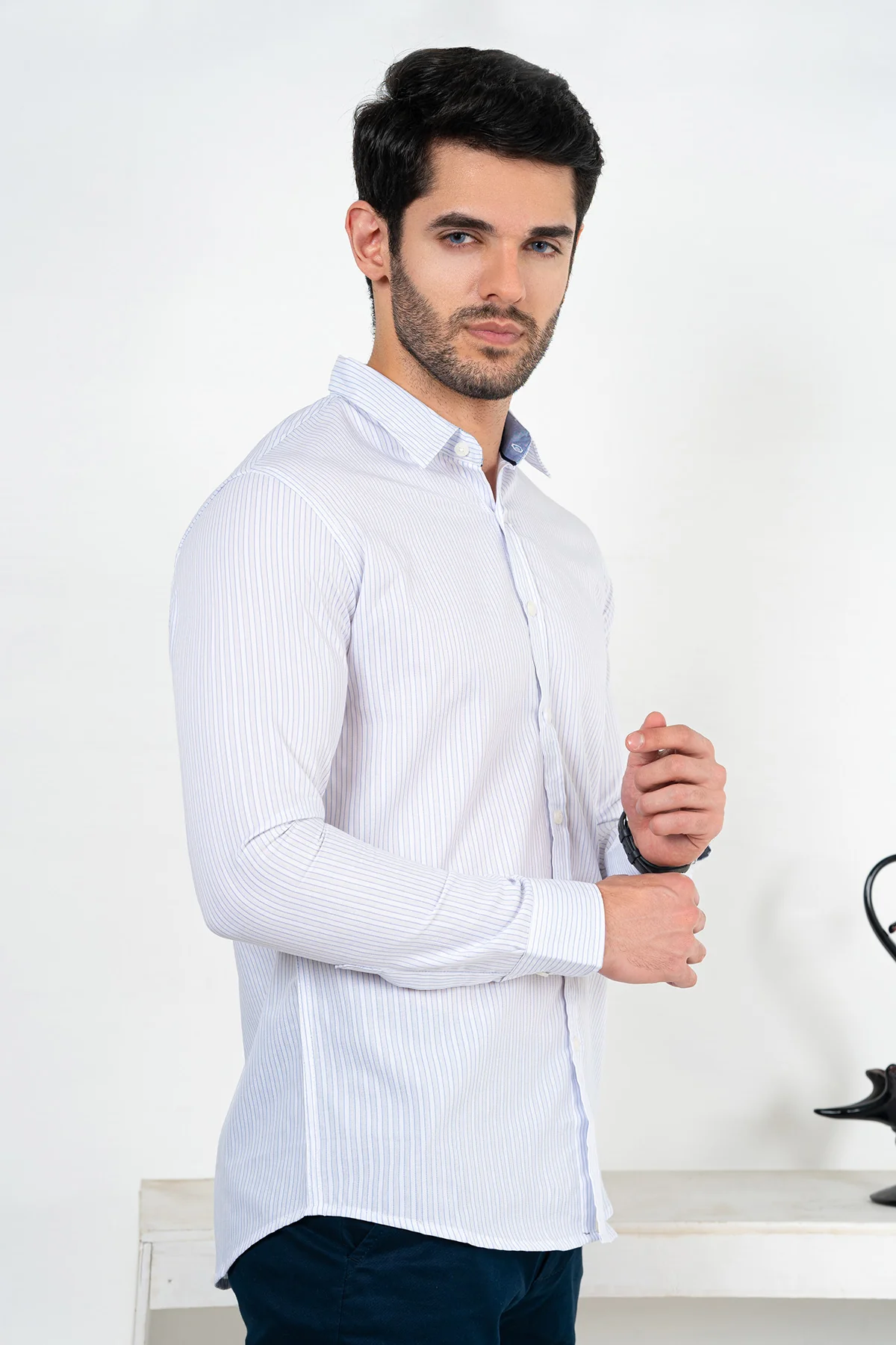 Men's "JAMIR" Cotton Full Sleeves Striped Casual Shirt - Image 2